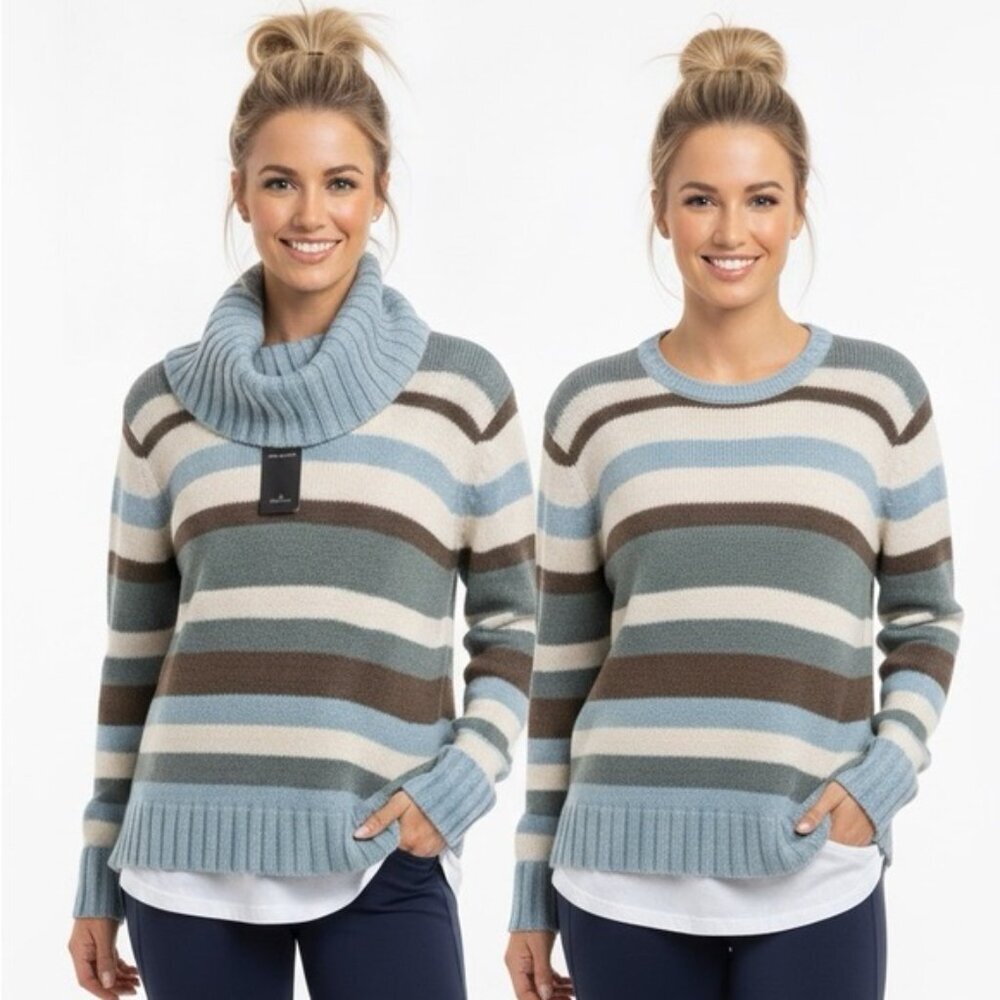 D’Annah NEW Striped Sweater Scarf Crew Turtleneck Removable Headband Soft Warm L